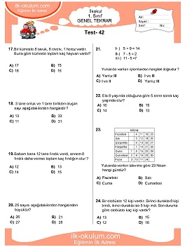 ilkokul 1. Sınıf Genel Tekrar Testleri 